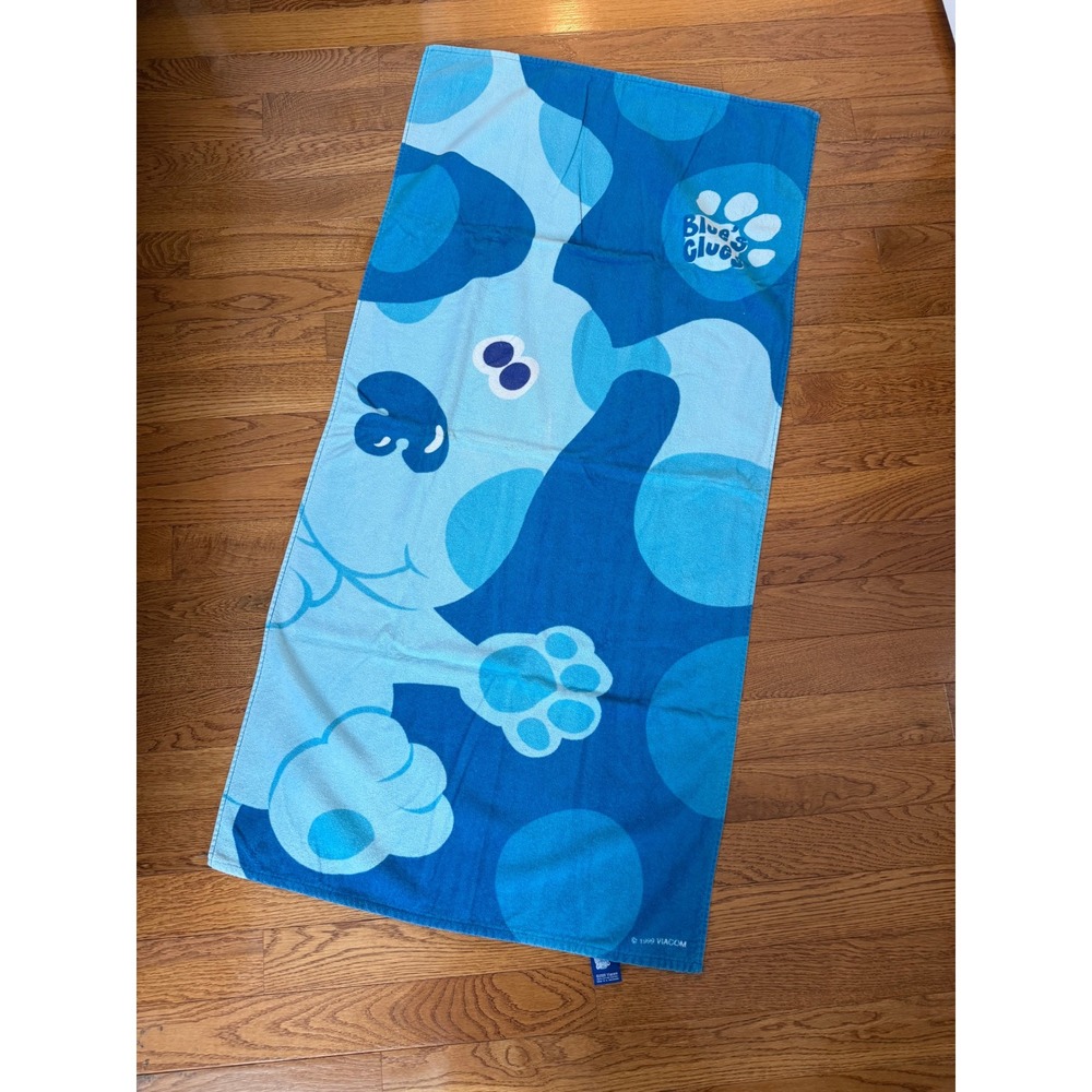 Vintage 1999 Blues Clues Beach Towel Blue Dog Nickelodeon Viacom 100% Cotton